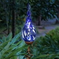 thumbnail image 3 of Exhart  Hand Blown Pearlized Blue Glass Twisted Flame Solar Powered Garden Stake with Finial, 36 inch, Metal, 3 of 7