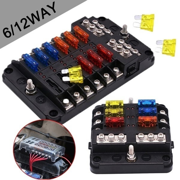 6 Way/12 Way Fuse Box Bus Bar Car Marine Fuse Box Holder with LED