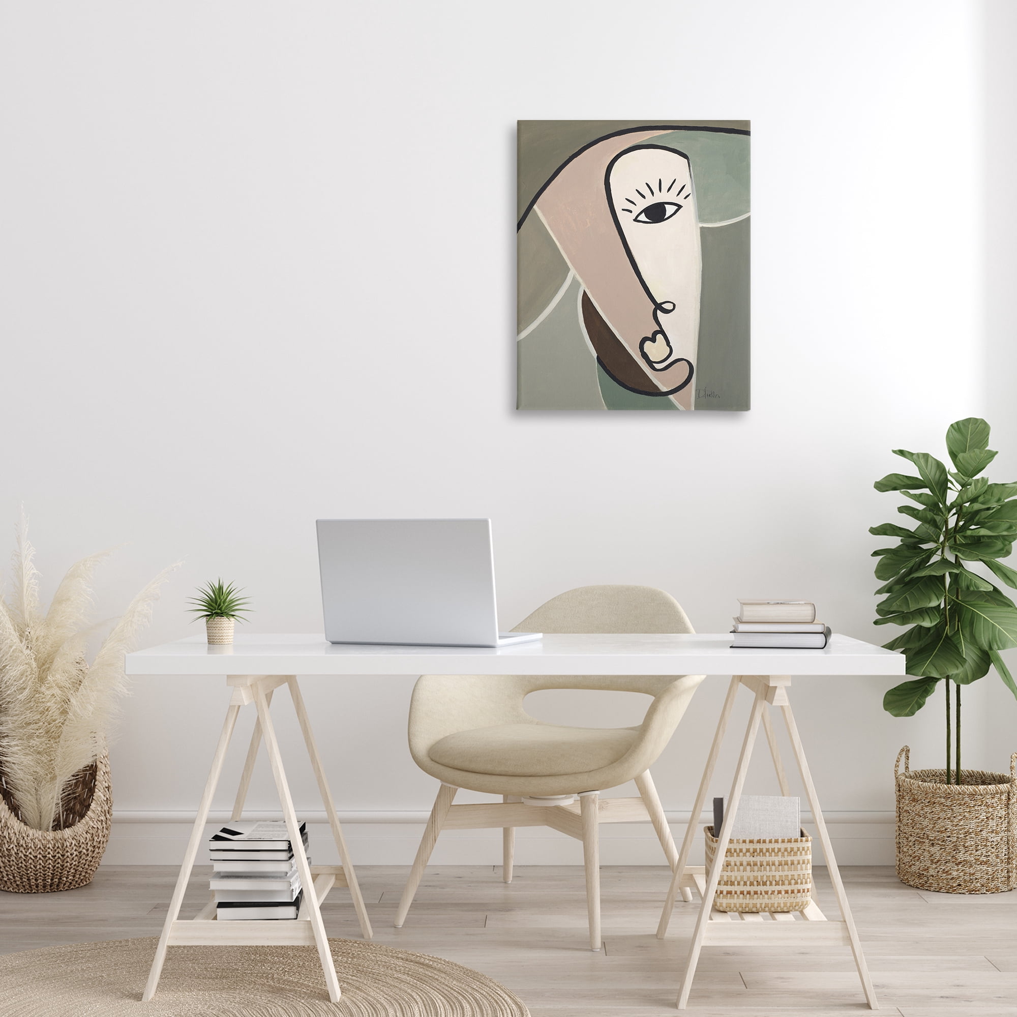 Stupell Industries Boho Cubism Face Abstract Painting Gallery Wrapped Canvas Art Print Wall Art, 24 x 30