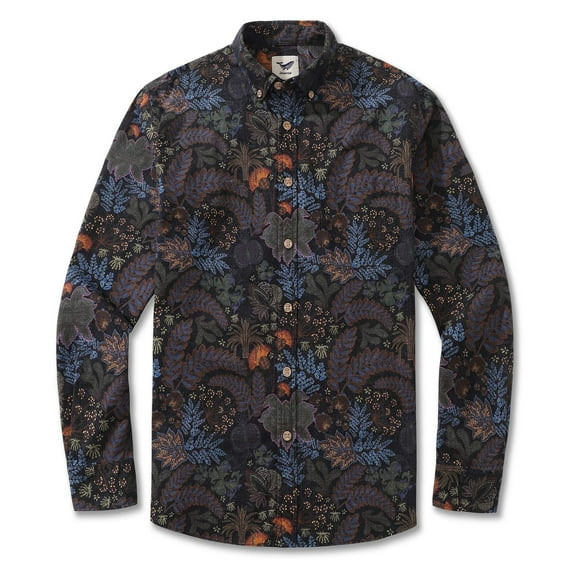 YIUME Men's Hawaiian Shirt Whispers in the Dark Cotton Button-down Long Sleeve Aloha Shirt