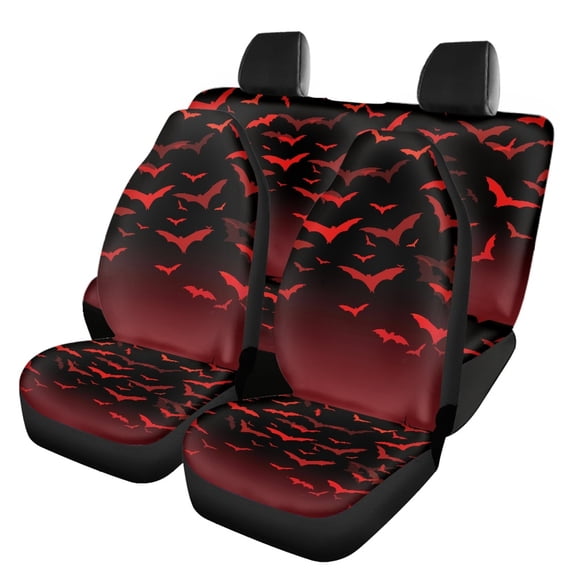 Pzuqiu Dark Crypt Bat Theme Car Seat Covers Full Set Breathable Front and Rear Seat Cover Set, Anti-Slip Easy to Install Auto Interior Decor Protector