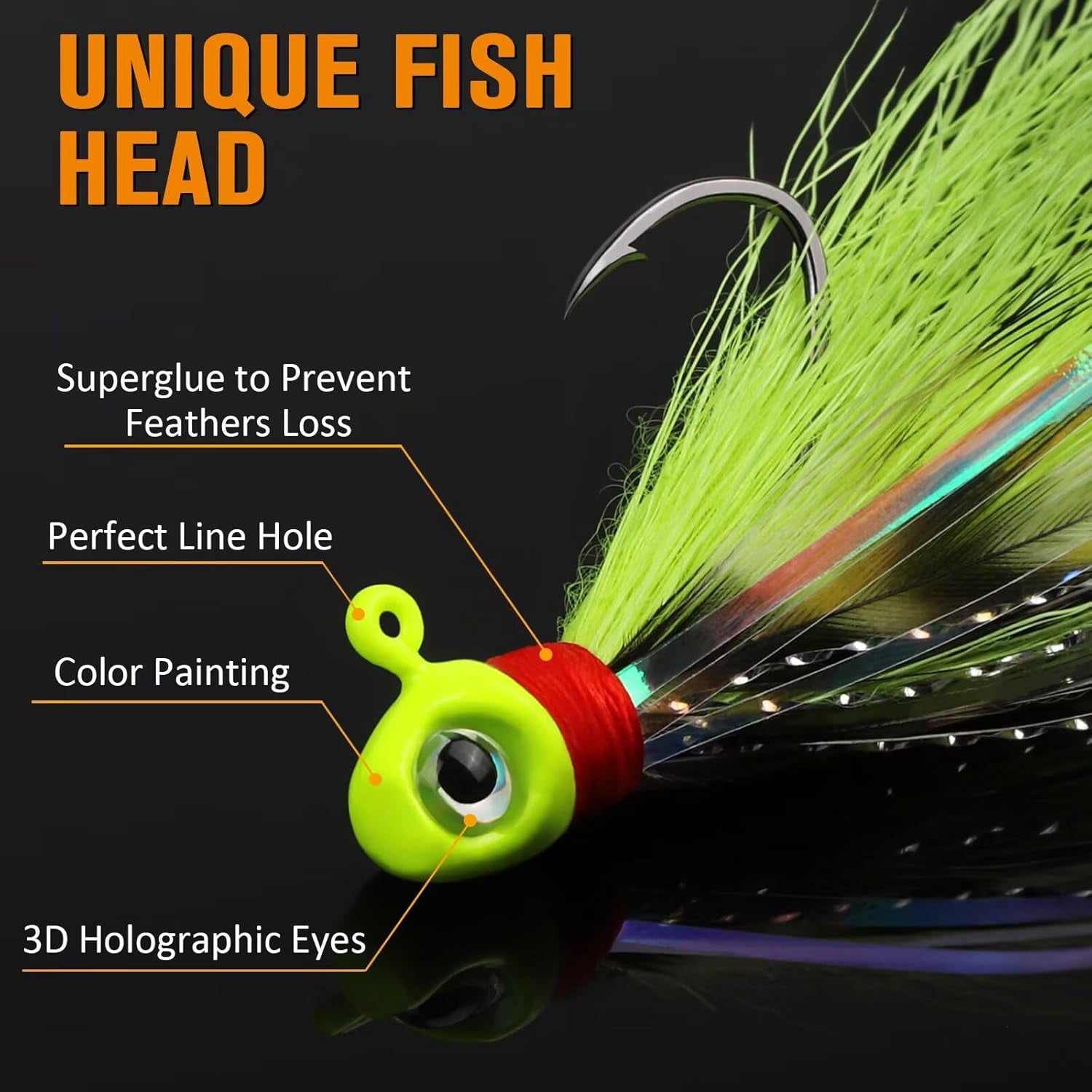 Crappie Fishing Jig Heads 1/8oz Hand-Tied Bucktail Hair Jigs with #2 Fishing Jig Hooks 40PCS