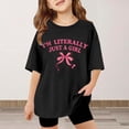 thumbnail image 2 of Gbsyewxs Childrens Shirts Crew Neck Short Sleeve Letter Bow Print Casual Summer Toddler Girls Outfits Black Size 2-3 Years, 2 of 4