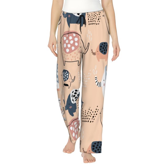 Fotbe Cute Ink Drawn Elephants Pantalones de Pijama para Mujer, Pantalones de Dormir, Pantalones Pj con Cordón y Bolsillos-Medium