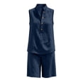 thumbnail image 3 of ZyeKqe Summer Sets for Women Button Stand Collared Sleeveless Tank Tops Beach Shorts Sets Vacation Travel Outfits, 3 of 9