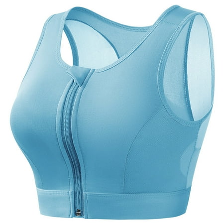 Summer Savings Clearance! Ecqkame Sports Bras For Women Wireless Yoga Workout Zipper Comfy Bra Seamless High Support Tank Tops Bras Blue L