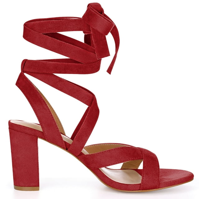 BLISSFUL STEP Sandales à Talon Épais pour Femmes à Bout Ouvert, à Brides Croisées et à Lacets