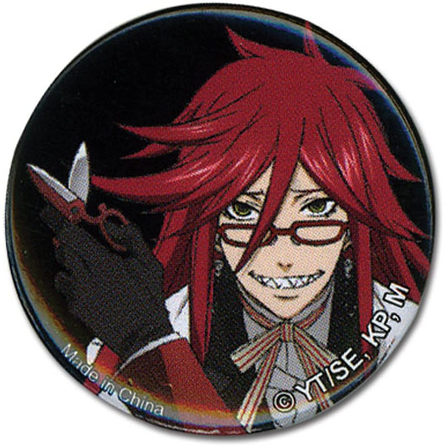 Black Butler Grell with Scissors Button, 1.25", Fully licensed