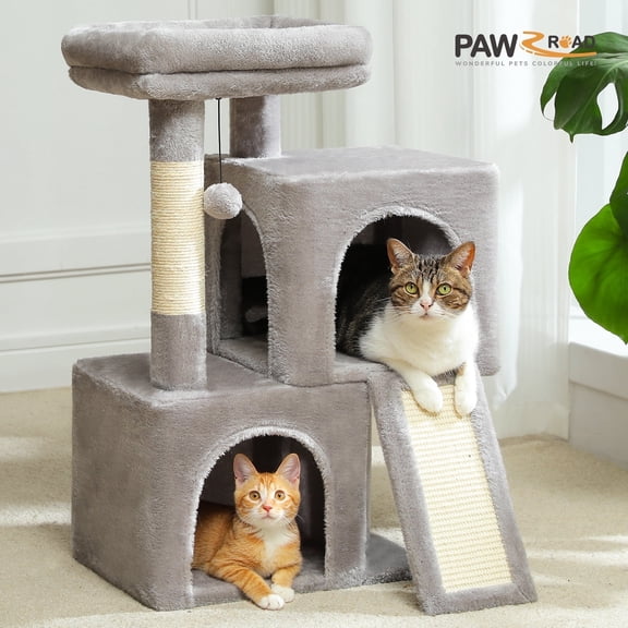 PAWZ Road 30" Cat Tree Condo with Sisal Scratcing Post Tower Ramp for Indoor Cats, Gray