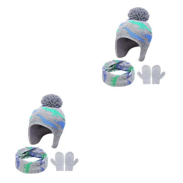 Minnieouse Sombrero Bufanda Manoplas Kit Diseño de orejeras Guantes de punto para niños Accesorios de invierno para niñas Niños verde hierba M Pasto verde H 2-3 ans 2Conjunto