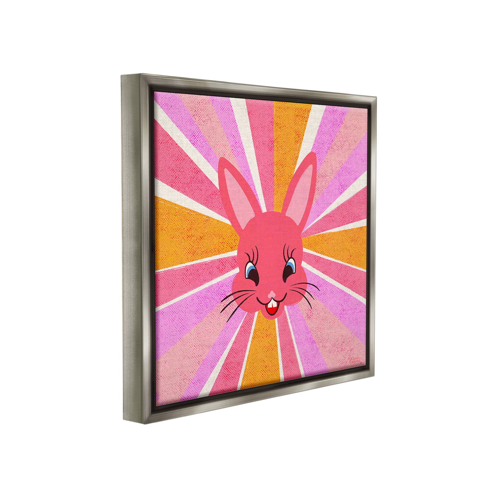 Stupell Industries Happy Bunny Sunburst Animals & Insects Painting Gray Floater Framed Canvas Art Print Wall Art, 25 x 25