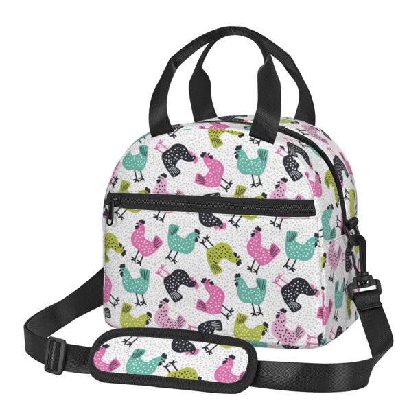 Fotbe Funny Chicken Bolsa de Almuerzo con Estampado, Lonchera Aislada, Contenedores de Comida Reutilizables Tipo Cooler a Prueba de Fugas