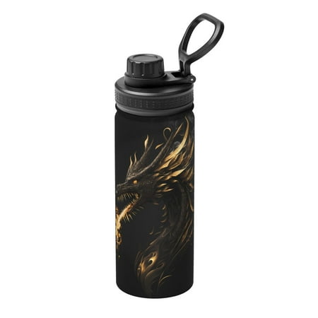 

Goofa Black And Gold Fire Dragon Print 18oz Sports Insulated Kettle With Straw Water Bottle Sports Water Bottle For Running Hiking Cycling Climbing Mans Womans