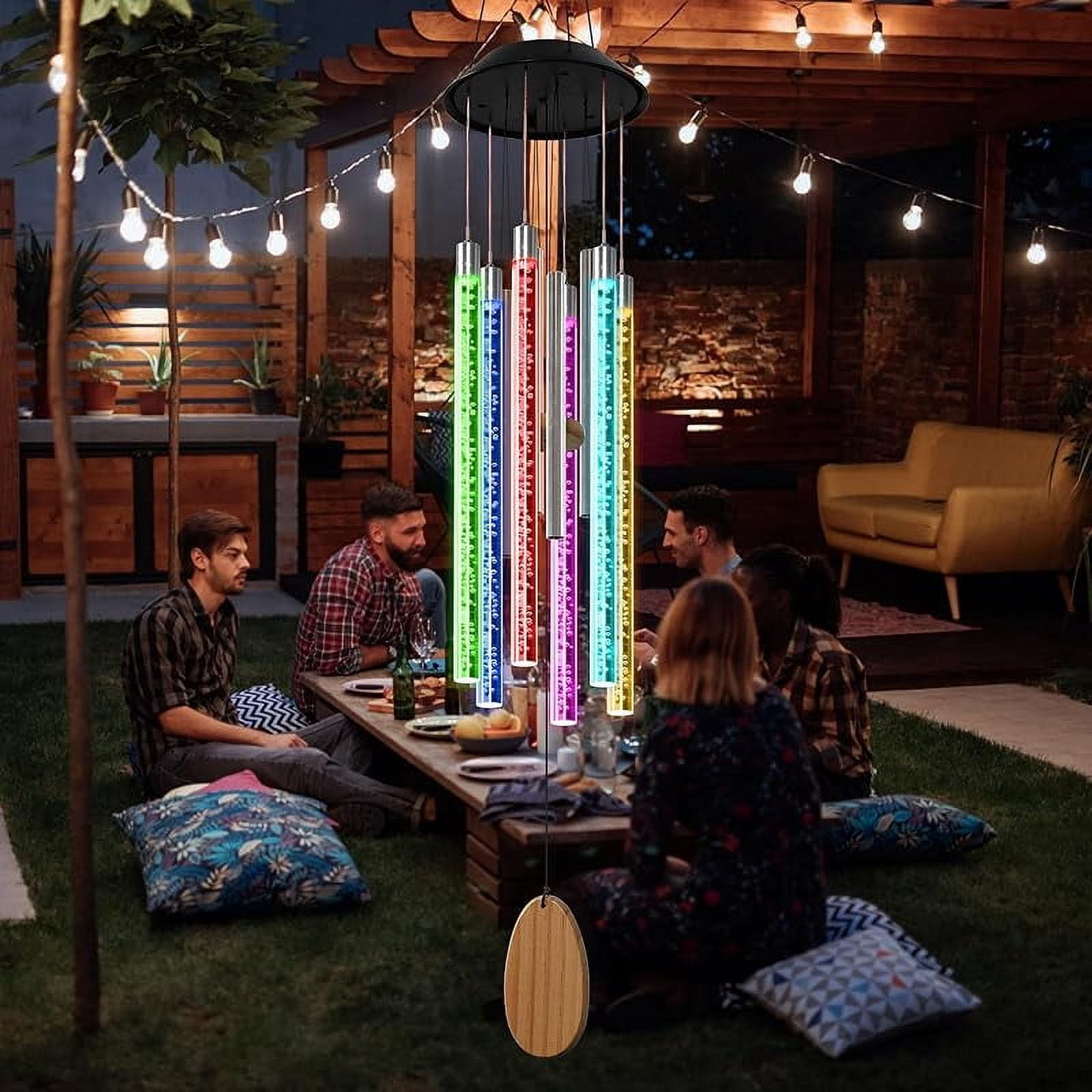 Solar Wind Chimes for Outside,37 Inch Memorial Wind Chimes Gifts for Mom Grandma, 6 LED Tubes Color Changing Waterproof Windchimes Hanging Ornament for Home Outdoor Patio Garden Yard