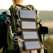 QuadraPro Solar Power Bank - 5.5W Solar 4-Panel Wireless Cell Phone Charger Compatible with iPhone, Android, Dual USB Power Bank Battery & Flashlight, Magnetic Mounts, Hanging Loops & Carabi