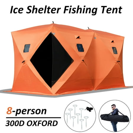 - Gymax Waterproof Pop-up 8-person Ice Shelter Fishing Tent Shanty Window w Carrying Bag
