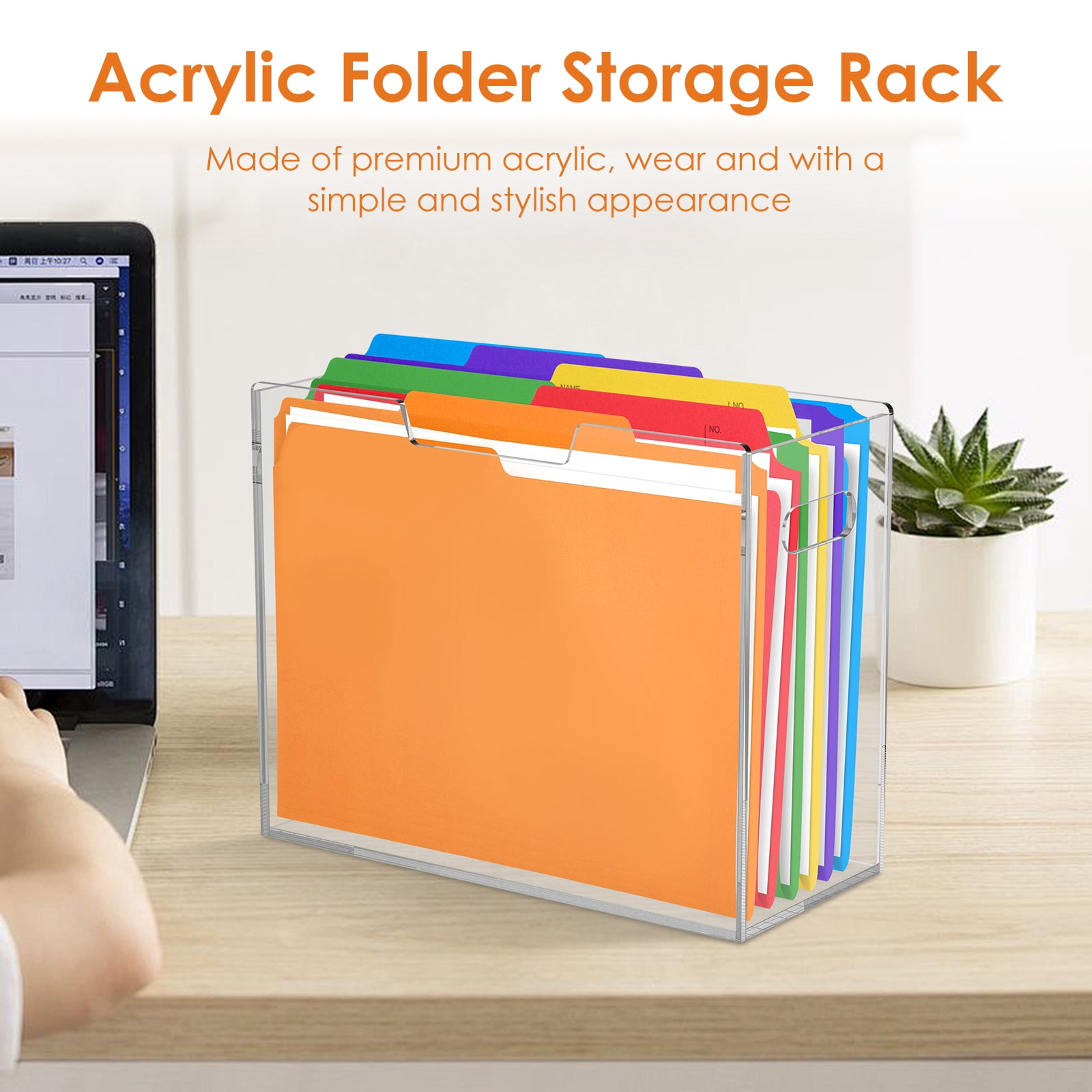 Grusce Acrylic File Folder Organizer, Clear Hanging File Organizer Box for Letter Size, Desktop File Holder with Handles, Slim Filing Storage Box for Desk Office Home Work