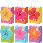 MotiMind 24 Pcs PriNst Hibiscus Party Gift Bags Hawaiian Themed Paper with Handles Tropical Party Favors Gift Summer Tiki Luau Treat Goodie Bags Hawaii Birthday Supplies