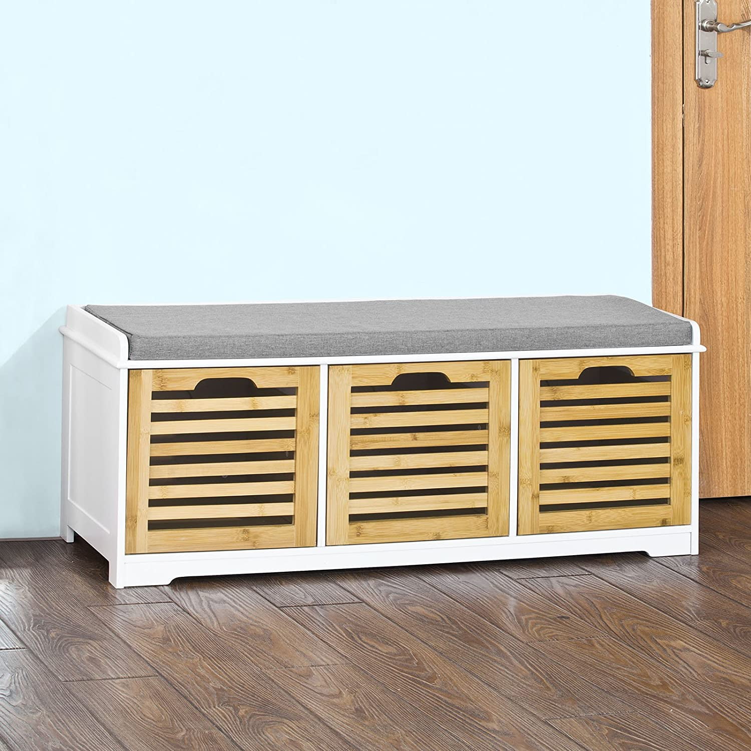 SoBuy FSR23WN, Storage Bench with 3 Drawers & Padded Seat Cushion