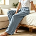 thumbnail image 4 of DENTOYOU Women's Wide Leg Pants with Pockets Work Dress Linen Pants Trendy Business Casual Outfits Comfort Fit Slacks Trousers Light Blue XXL, 4 of 6