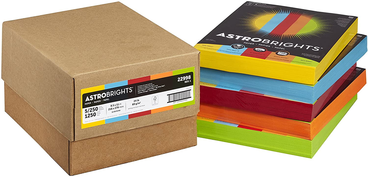 Astrobrights Color Paper, 8.5" x 11", 24 lb/89 GSM, Mixed Carton 5