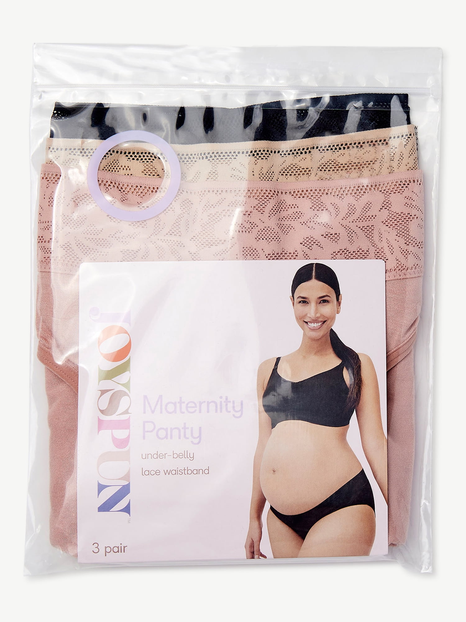 Joyspun Women’s Maternity Under-the-Belly Lace Trim Underwear, 3-Pack, Sizes S-XXXL