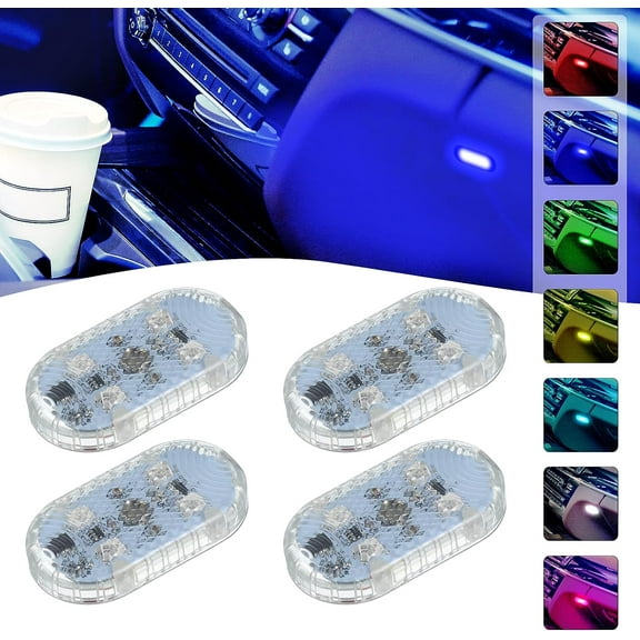 LINLIN 4 PACK Car Led Interior Lights, Led Car Lights 7 Colors Ambient Lighting Car USB Rechargeable Car Interior Reading Light