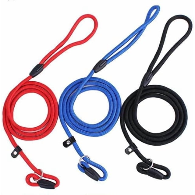 3Pack Nylon Dog Slip Lead, Adjustable Loop Training Dog Leash, Dog Training Lead, Pet Leash Rope Collar Slip Lead for Small and Medium Dog (Blue,red,Black)
