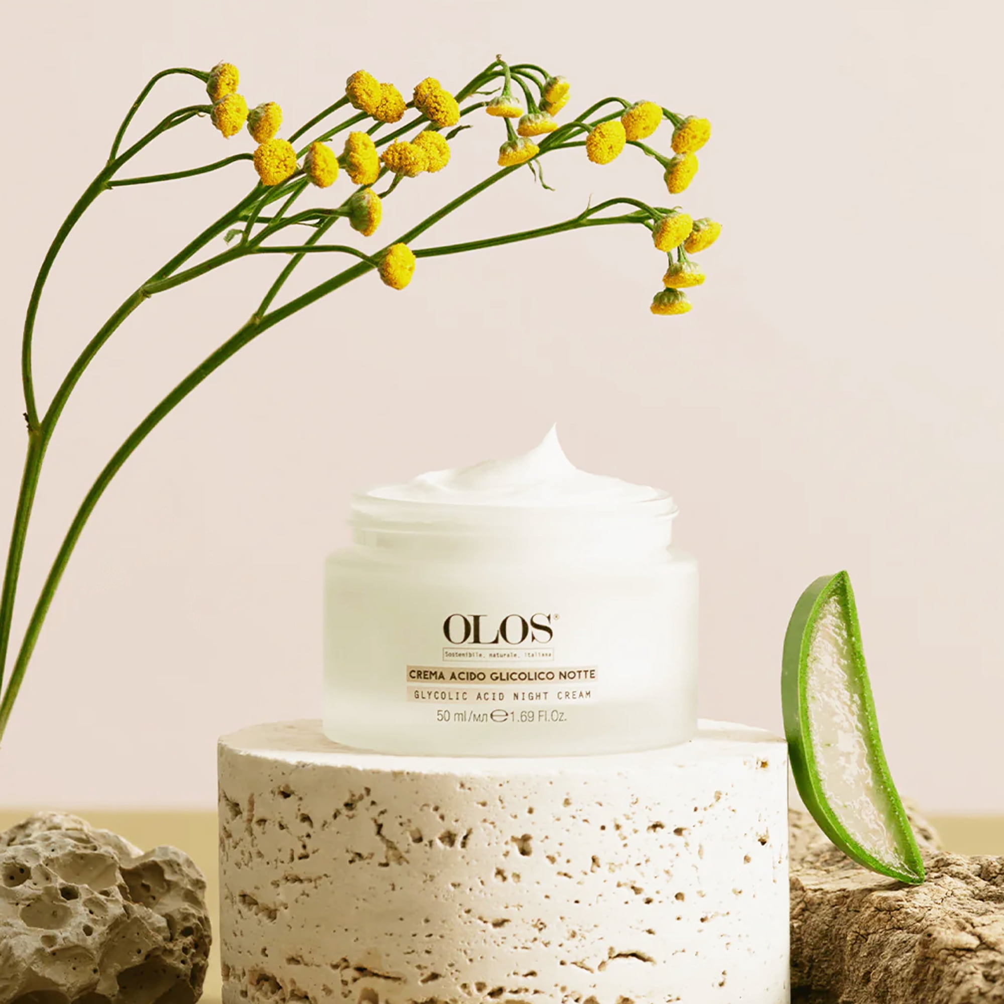 Olos Glycolic Acid Night Cream, Overnight Face Cream, 1.7 oz