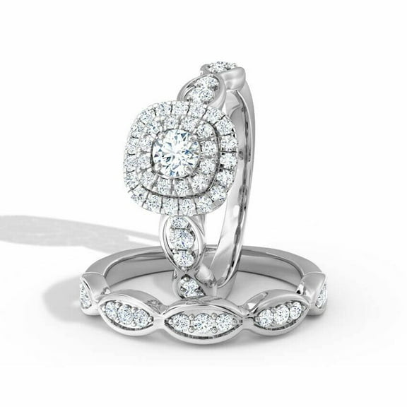 HeartsAndYou 2.4ct Engagement Ring for Women Round Cut Moissanite Dual Halo Bridal Set 18k White Gold Over Silver