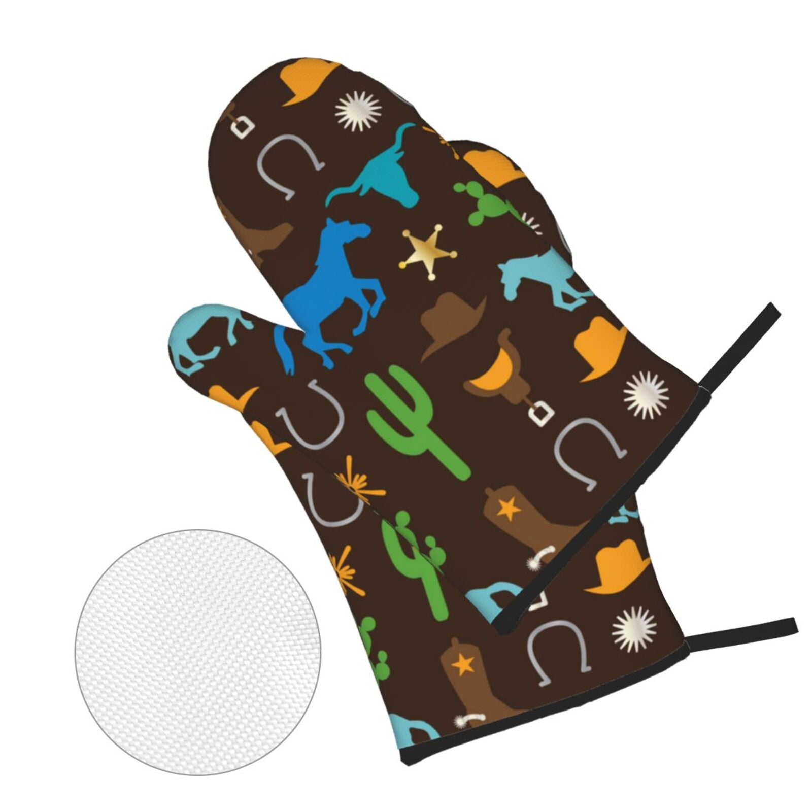Cowboy Western West Horse Cactus 4Pcs Oven Mitts and Pot Holders Sets Oven Kitchen Gloves Hot Pads for Cooking BBQ Baking Grilling