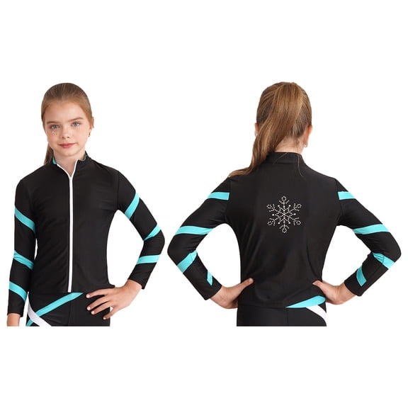 iiniim Girls Figure Ice Skating Gym Training Suit Long Sleeve Jacket Sport Tops Zipper Sweatshirt Casual Coat Blue Green 8