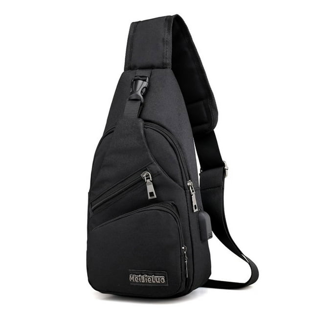 Sac de Poitrine en Tissu avec Port USB, Tissu Léger et Durable, 6 Poches, Sangle Réglable, pour Randonnée/camping/extérieur, Sans Batterie Externe Incluse