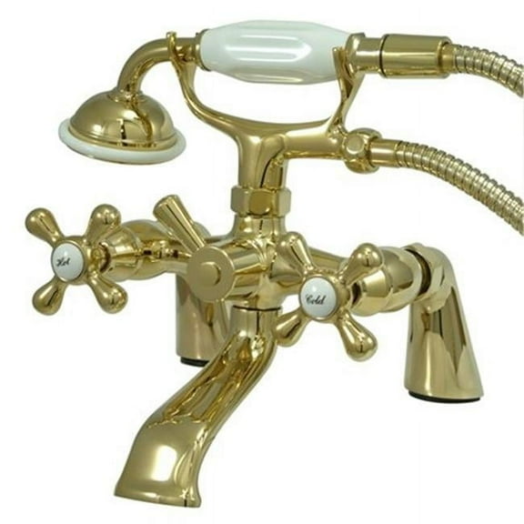 6 Inch Center Spread Tub-Deck Mount Clawfoot Tub Filler With Hand Shower - Polished Brass