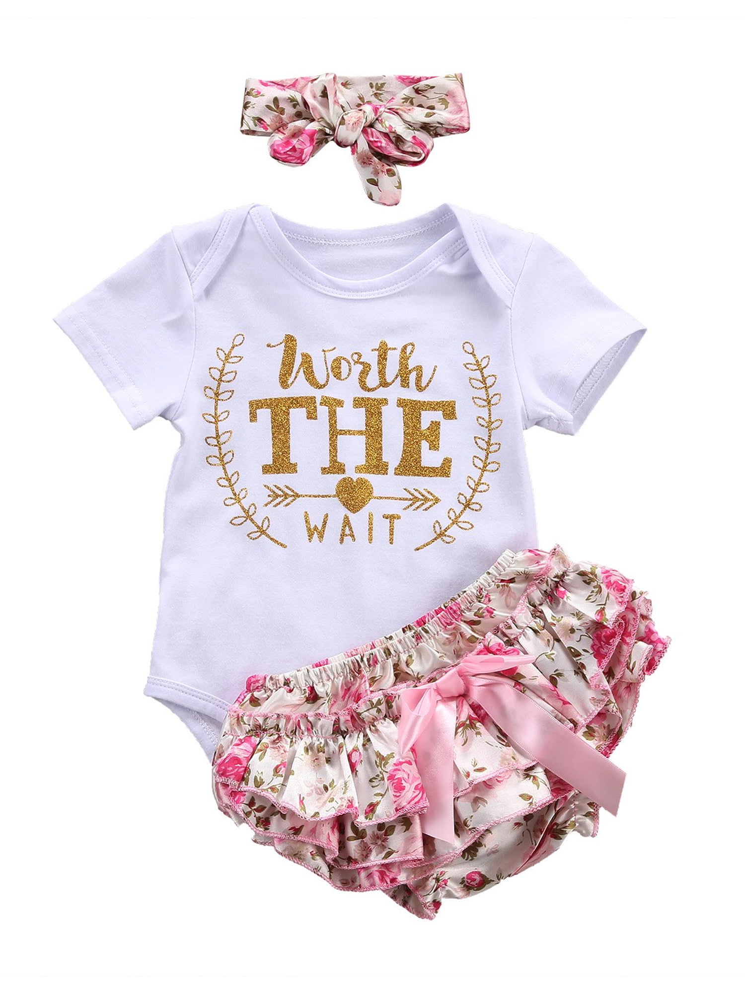 Newborn Baby Girl Clothes Set Romper Jumpsuit Tops Floral Pants Headband Outfits 