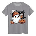 thumbnail image 4 of NIEWTR Halloween Shirt for Girls Graphic Tshirt Spooky Ghost Shirts Graphic Tee Funny Cute Short Sleeve Tops Halloween T-Shirt (6-7 Years,Grey), 4 of 5