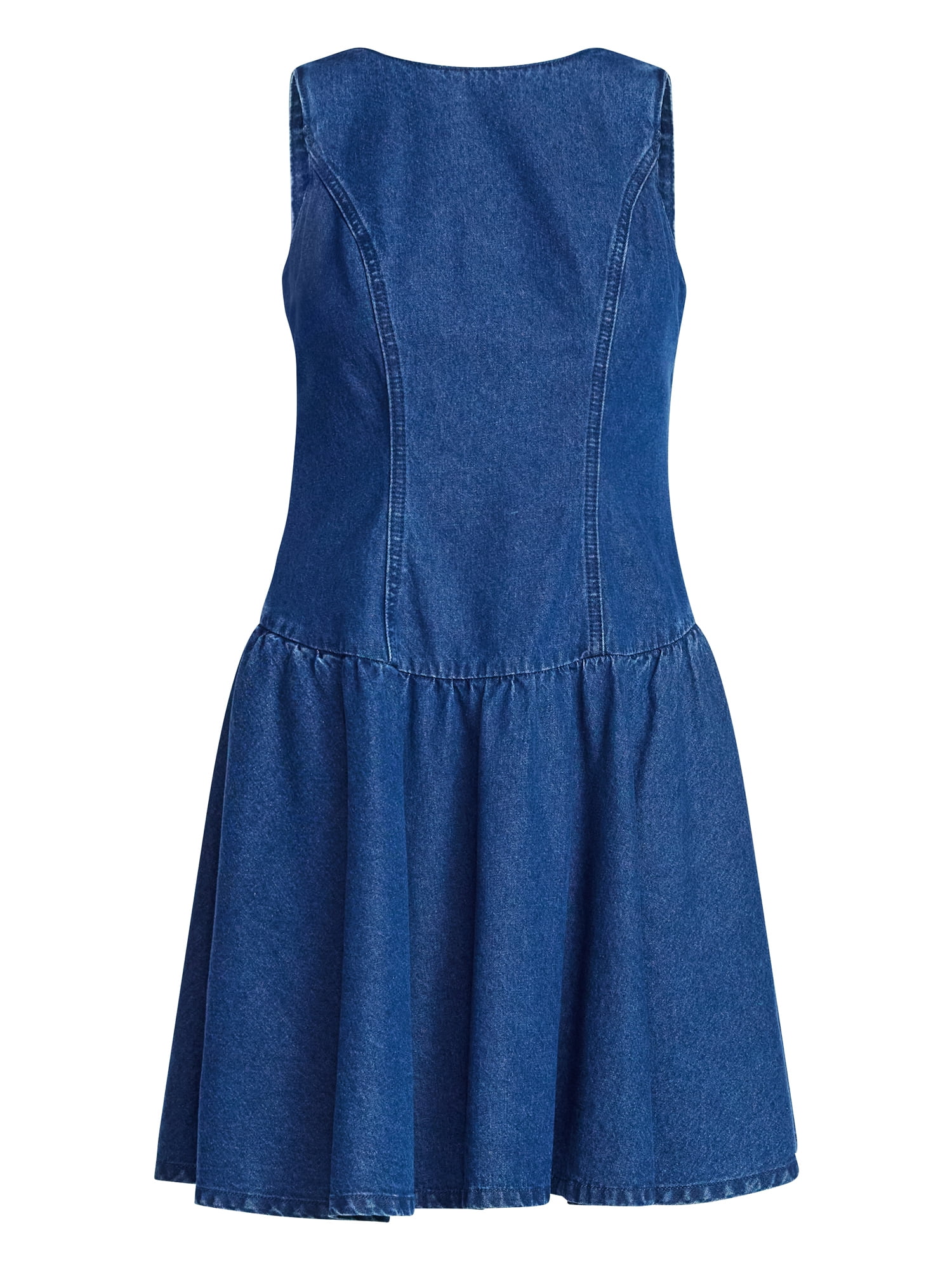 Scoop Women's and Women's Plus Boat Neck Cotton Mini Dress with Drop Waist, Sizes XS-4X