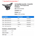 thumbnail image 2 of Left Headlight Assembly - Compatible with 2016 - 2018 Toyota Prius Hatchback 2017, 2 of 2