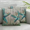 thumbnail image 3 of JEUXUS Summer Ocean Theme Throw Pillow Covers Wood Grain Starfish Hippocampus Seashells with Quotes Nautical &amp; Coastal Decorative Pillowcases Beach House Decor Cushion Covers, 3 of 5
