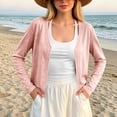 thumbnail image 2 of Women's Lightweight Knit Cardigan Single Button V Neck Long Sleeve Cropped Sweater Tops Open Front Summer Cover Ups Outerwear Pink, 2 of 5