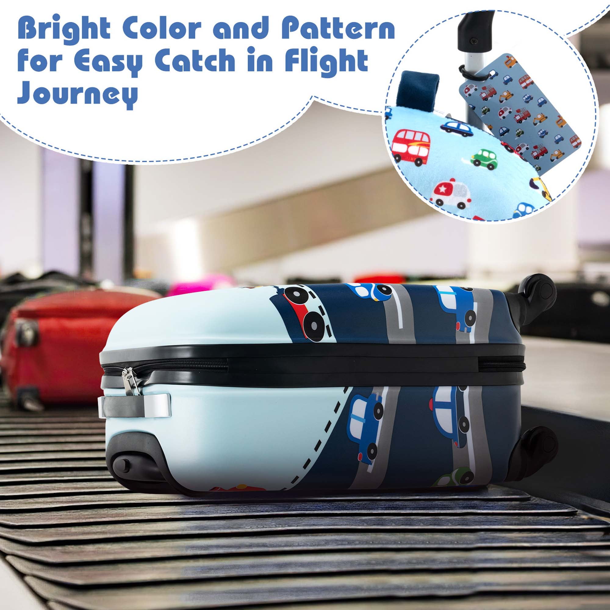Costway 5 PCS Kids Luggage Set with Backpack Neck Pillow Luggage Tag Lunch Bag Wheels Blue
