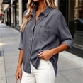 thumbnail image 4 of Vynhevius Women's Denim Shirt Jacket Lapel Long Sleeve Button‑Front Outerwear With Pockets, 4 of 9