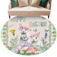 thumbnail image 2 of Round Area Rug 5 Ft, Easter Washable Non-Slip Circle Carpet for Living Room/Bedroom, Spring Rustic Rabbit Botanical Flowers Eggs Plaid Low-Profile Runner Mats Collection Rugs for Indoor, 2 of 7