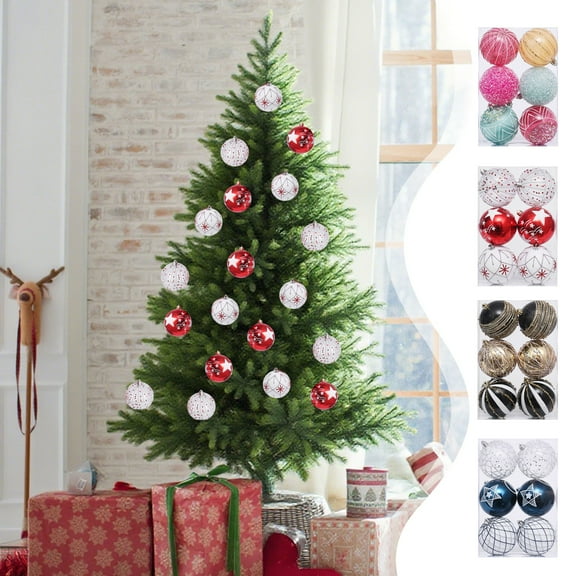 Christmas Ball Ornaments 6 Pcs - 3 inch Large Shatterproof Christmas Balls, Multi-Styles Decorations Indoor, Aesthetic Holiday Party Hanging Ornaments for Xmas Tree, Wreath, Vines, Multicolor