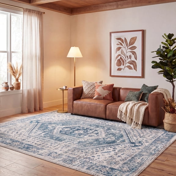 Safavieh Madison Emmet Oriental Area Rug, Blue/Ivory, 6'7" x 6'7" Square