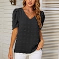 thumbnail image 2 of Blusa de manga corta con cuello en V de gasa con cuello en V para mujer a la moda informal de verano Pompotops  hkajfhjk469532, 2 of 7