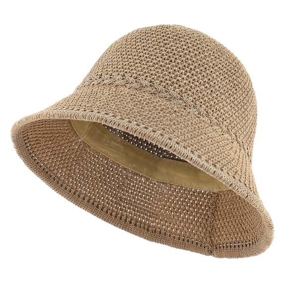 EINSKEY Straw Bucket Hat for Women, Packable Summer Beach Sun Hat with Adjustable Drawstring - Tan