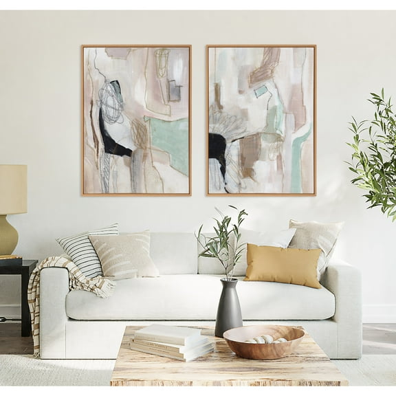 Kate and Laurel Sylvie Beaded Whispers of a Distant Land 1 and 2 Vintage Framed Canvas Wall Art Set by Nikita Jariwala, 2 Piece Set 28x38 Beaded Natural, Modern Abstract Painted Art Set for Wall