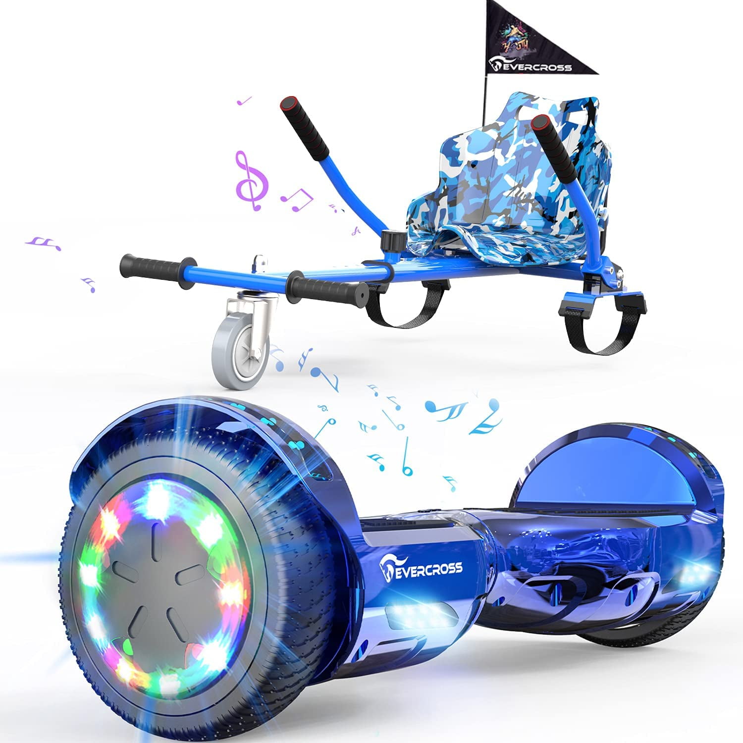 Dual Motors Hoverboards with Bluetooth Speaker & Colorful LED Light EverCross Hoverboard 6.5 Two-Wheel Self Balancing Scooter Electric Hoverboard Scooter Suitable for Kids and Adults 