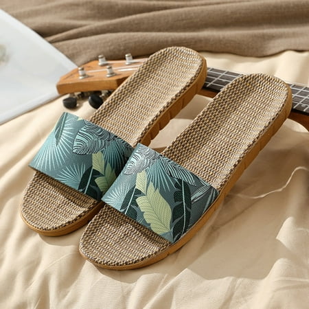 

YTJX Womens Mens Fashion Couple Linen Slip On Slides Indoor Home Slippers Beach Shoes